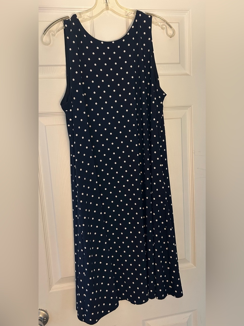 Anne Klein Navy and White Polka Dot Sleeveless Midi Dress